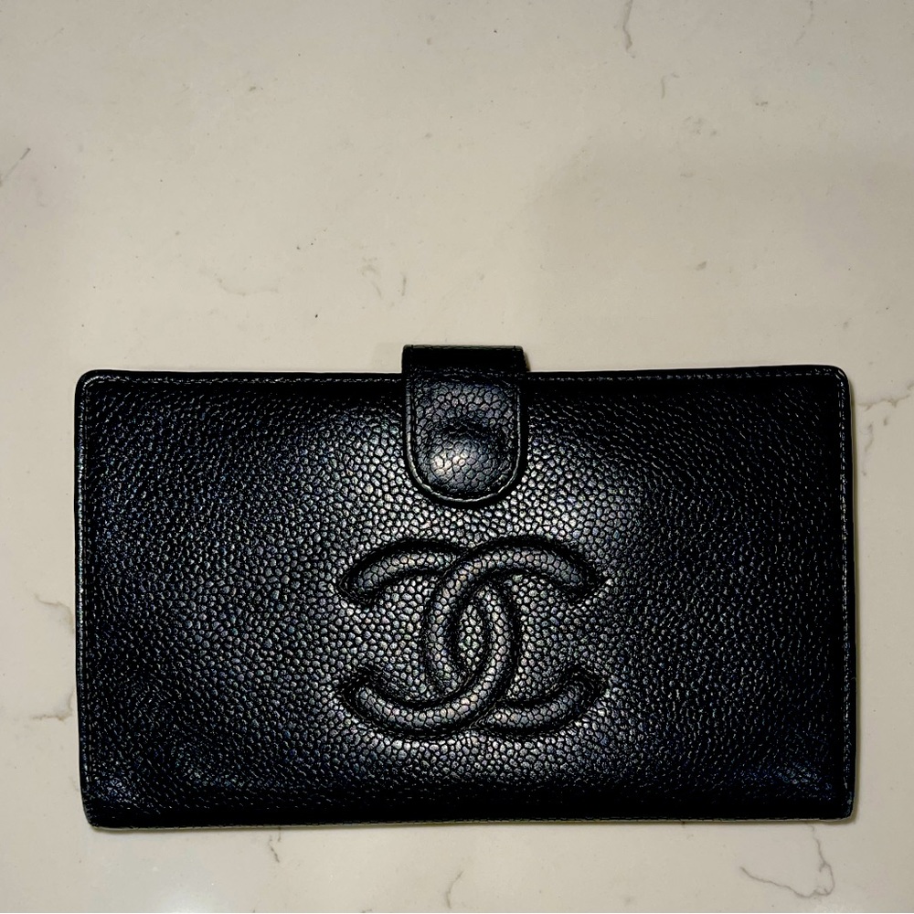 Chanel Caviar long full size wallet with snap coin purse and billfold